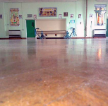 Parquet flooring in school hall